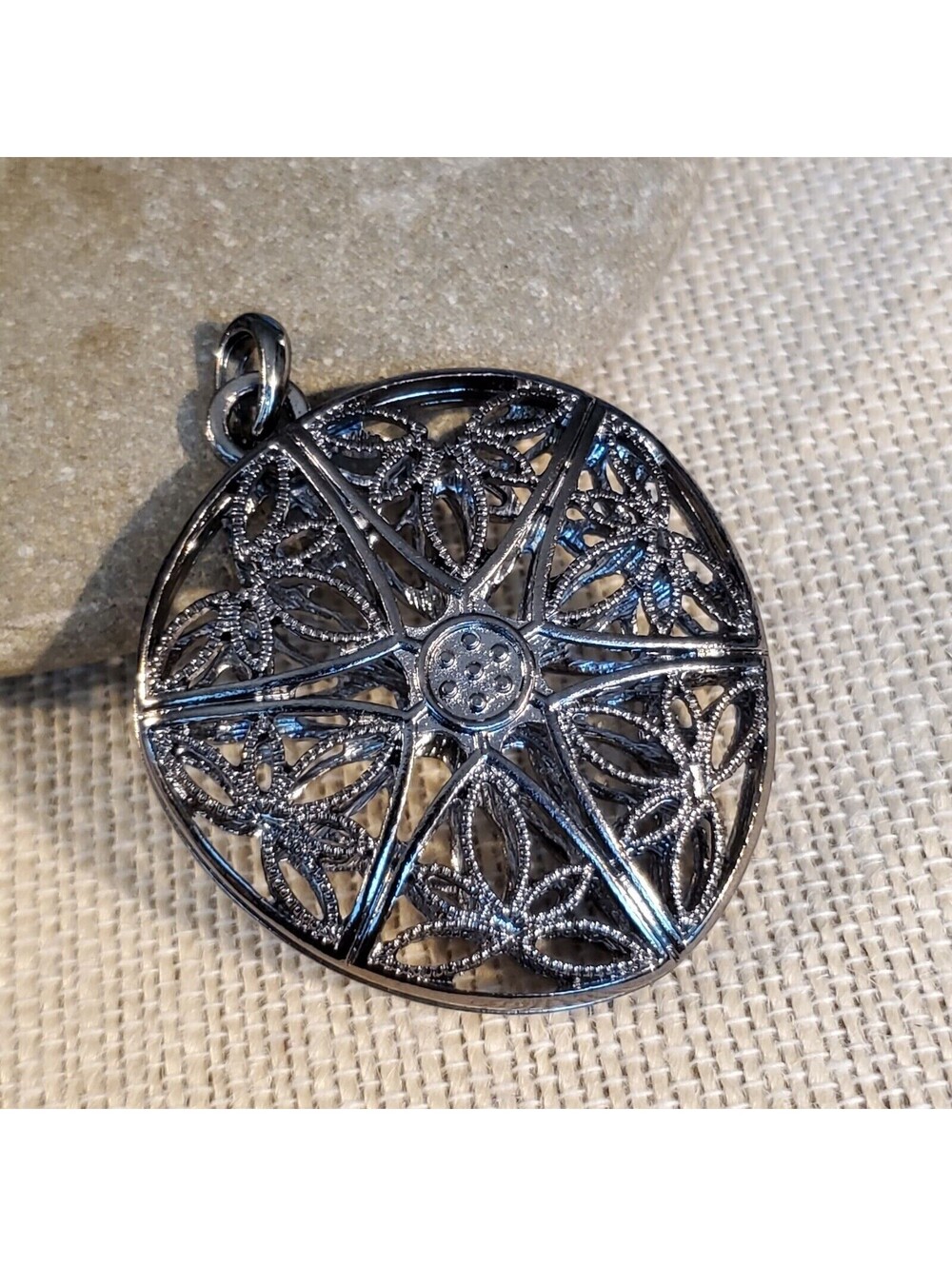 Art Deco Filigree Gunmetal Black Gray Large 62x46mm Pendant